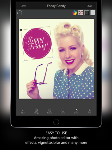 Friday Candy : Best Happy Friday & Weekend Camera - Add sticker and frame over image iPad screenshot