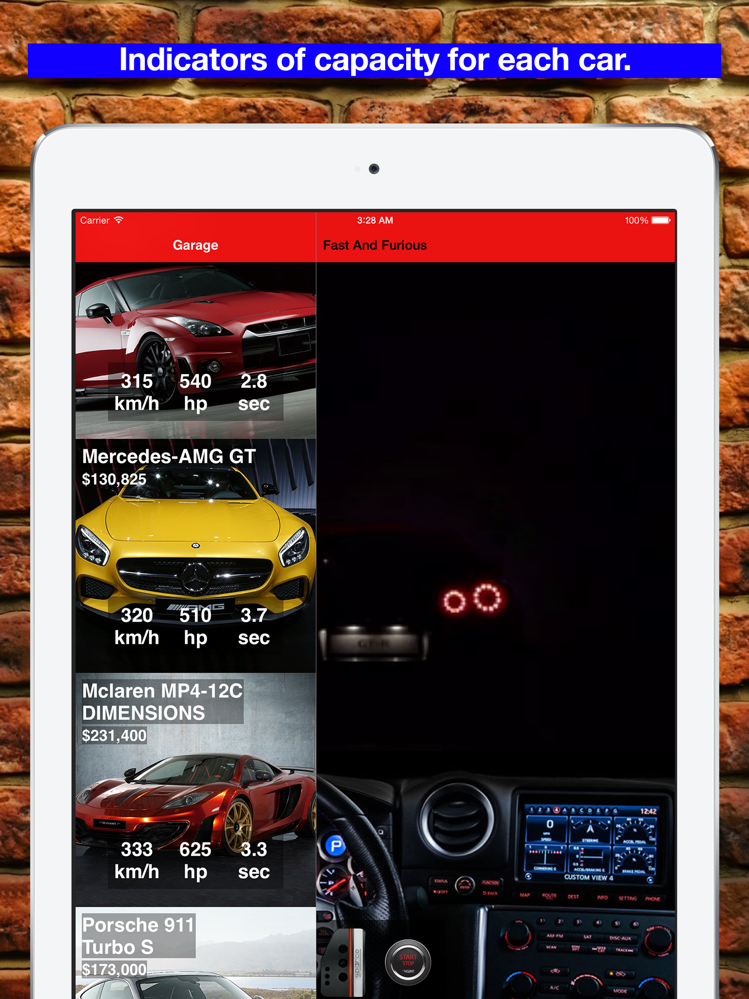 Garage: simulator exhaust sounds sports car.