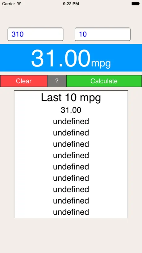 Simple MPG Calculator