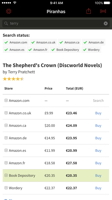 Screenshot #1 pour Piranhas - Find the cheapest store for your books