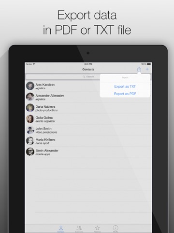 Business Contacts App iPad screenshot