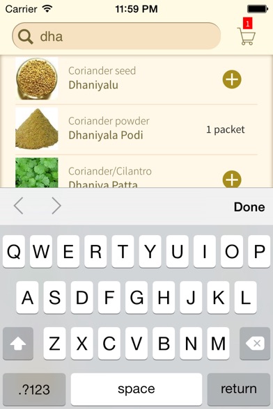 Screenshot of DesiGro - Indian Grocery names in multiple languages. Convert, translate, share and create desi shopping lists