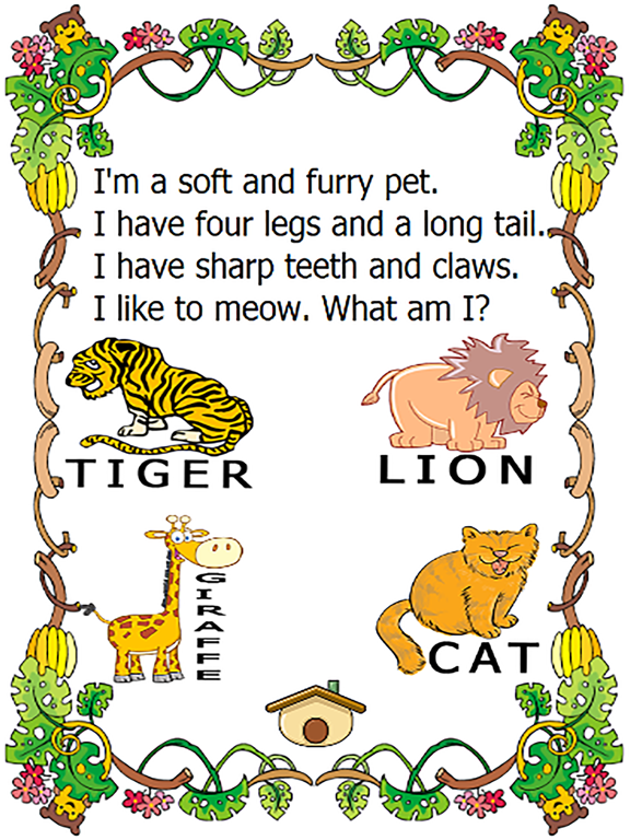 What animal am I quiz english cartoon preschool worksheets iPad screenshot