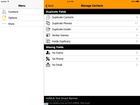 eContacts Lite : Phonebook Backup iPad screenshot
