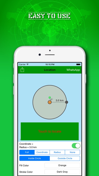 Mobile Locator for WhatsApp, coordinates of the location to send to your contacts