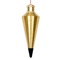 A plumb bob is a weight, usually with a pointed tip on the bottom, that is suspended from a string and used as a vertical reference line