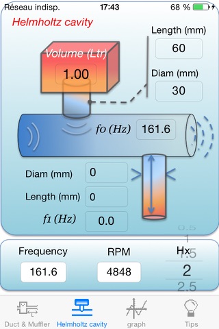 Duct & Helmholtz resonator frequencies screenshot 2