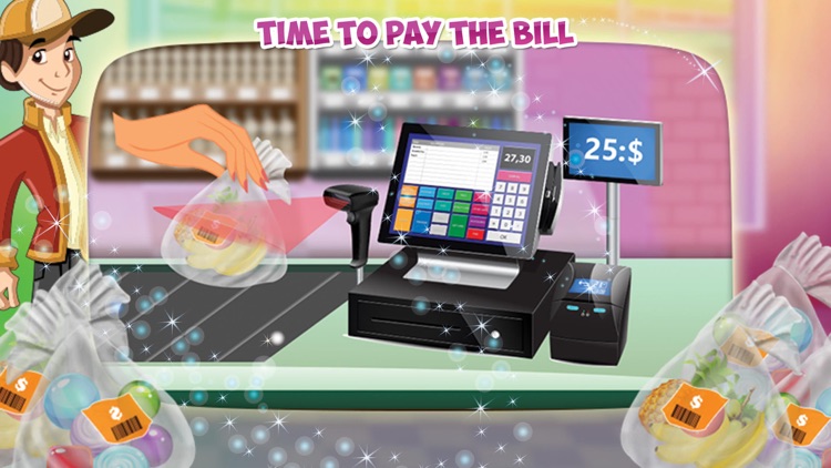 Mom Supermarket Shopping – Girls shop grocery with mother & pay the cashier screenshot-4