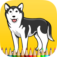 Köpek Boyama Kitabı renk ve Sibirya bir köpek çizmek ve çocuklar için daha fazla ücretsiz oyunlar öğrenin