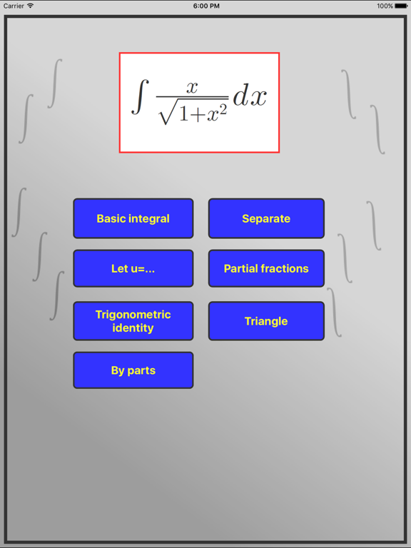 Integrals trainer iPad screenshot 1 - Education app