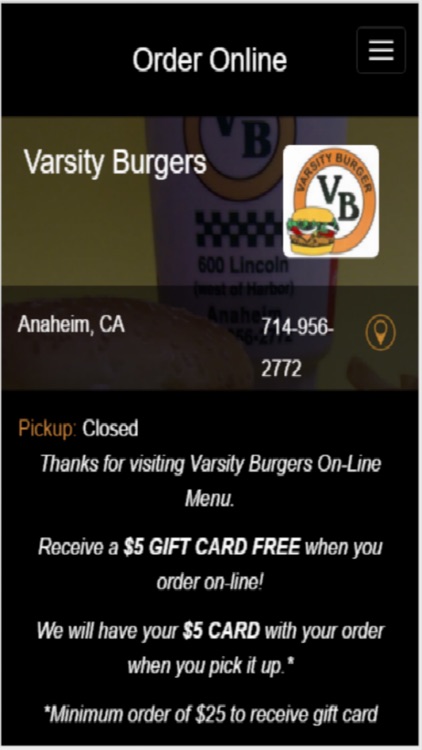 Varsity Burgers Online Ordering