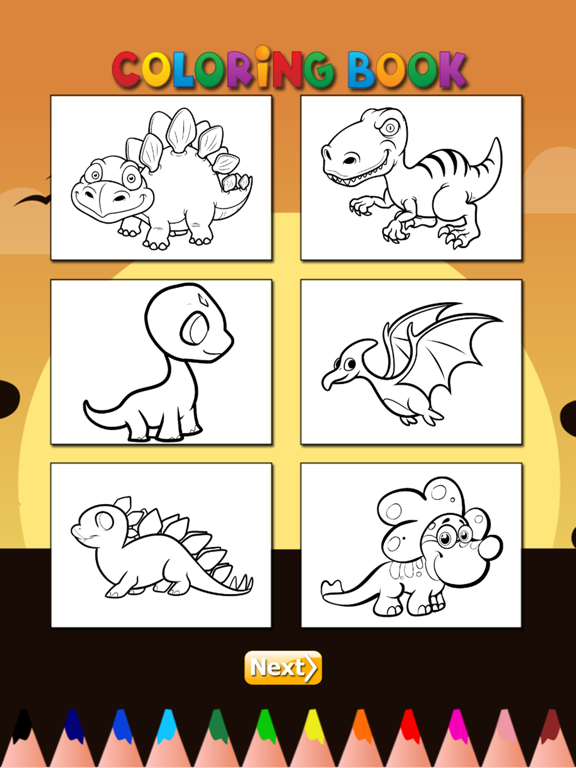 Screenshot #1 for The Dinosaur Coloring Book HD: Learn to color and draw a dinosaur, Free games for children