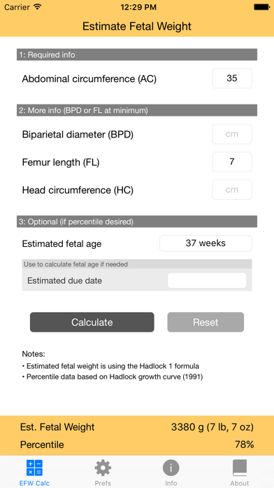 Fetal Weight Calculator - Estimate Weight and Growth Percentile Screenshot