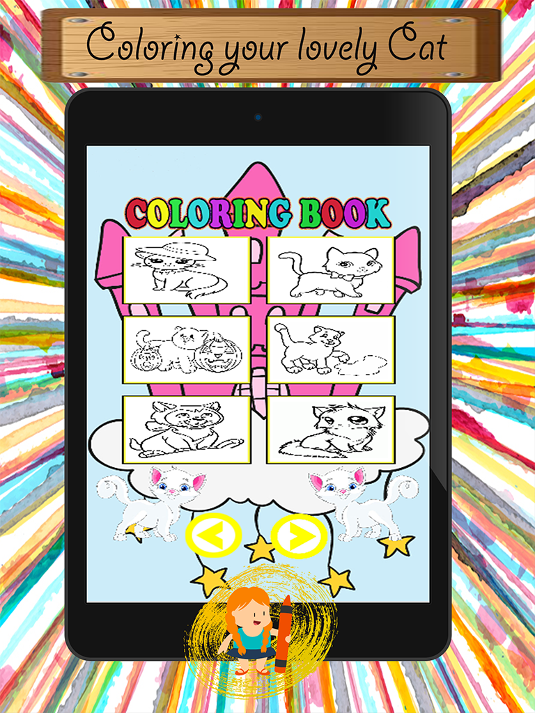 Cat Cartoon Paint and Coloring Book Learning Skill - Fun Games Free For Kids
