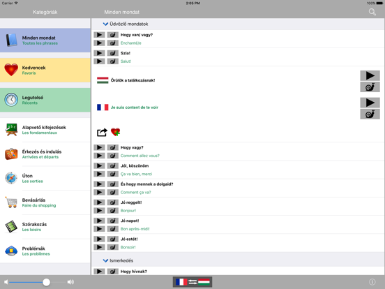 Magyar / Francia kifejezéstár - French / Hungarian phrasebook - Multiphrasebook iPad screenshot