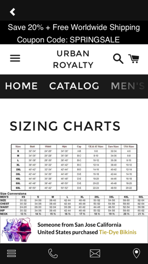 Zamage Size Chart