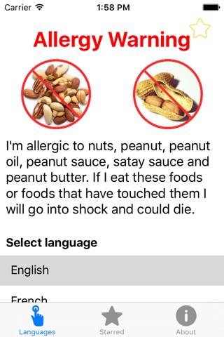 Nuts & Peanuts Allergy Translation Travel Card screenshot 2