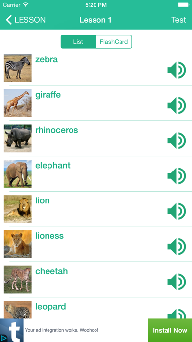 Screenshot #1 pour Learn English By Picture and Sound - Topic : Animals