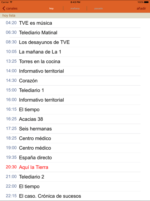 España listados de TV iPad screenshot
