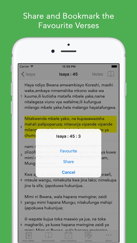 Swahili Bible: Easy to use Biblia Takatifu app for daily offline Bible book reading - swahili-bible-share-bookmark-feature