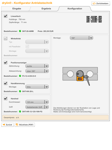 drylin® drive system configurator screenshot 2