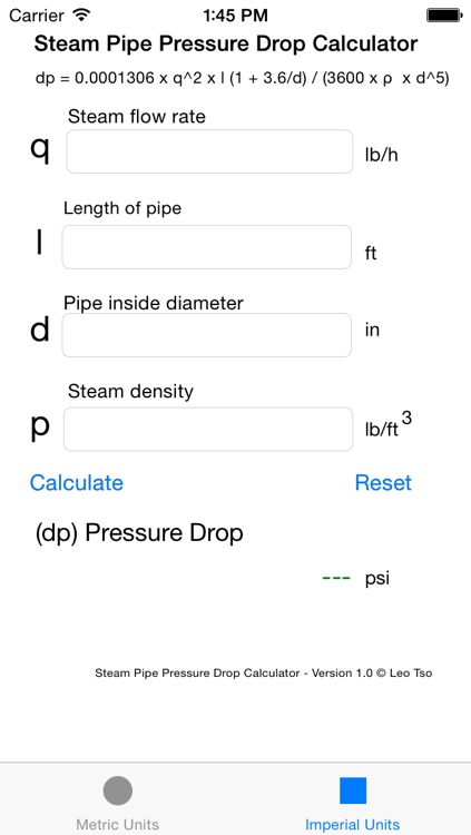 Steam Pipe Pressure Drop Calculator