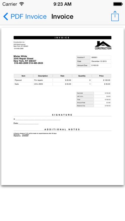 PDF Invoice Generator : Quick and Easy invoicing template app for the mobile freelancers screenshot-3