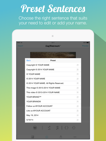Easy Watermark for Photo Free - Insert text watermark on photos iPad Edition screenshot 3
