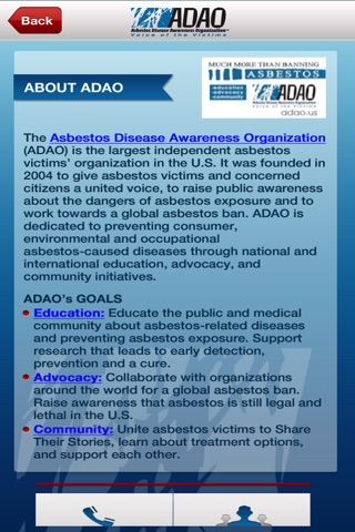 ADAO Asbestos information screenshot 2