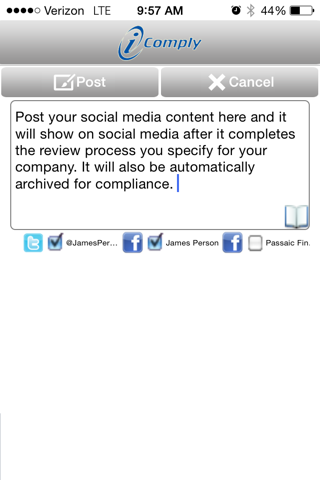 i-Comply Social Media Sharing, Protection, Compliance, Archiving and Workflow Approval screenshot 2