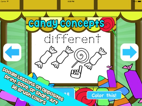 Candy Opposites - Color and Doodle Preschool Lessons screenshot 2