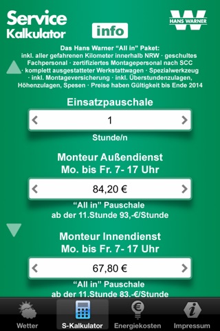 Servicekalkulator screenshot 2