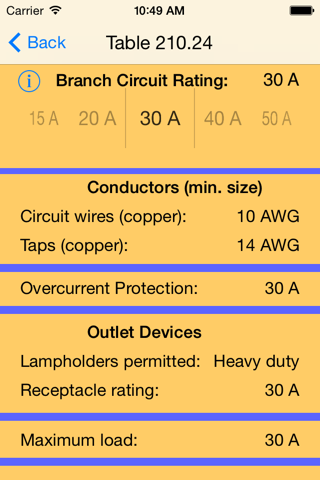 Electrical Code Table Lookup screenshot 3