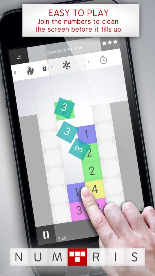 Numtris: best addicting logic number game with cool multiplayer split screen mode to play between two good friends. Including simple but challenging numeric puzzle mini games to improve your math skills. Free! - 1.12 - (iOS)