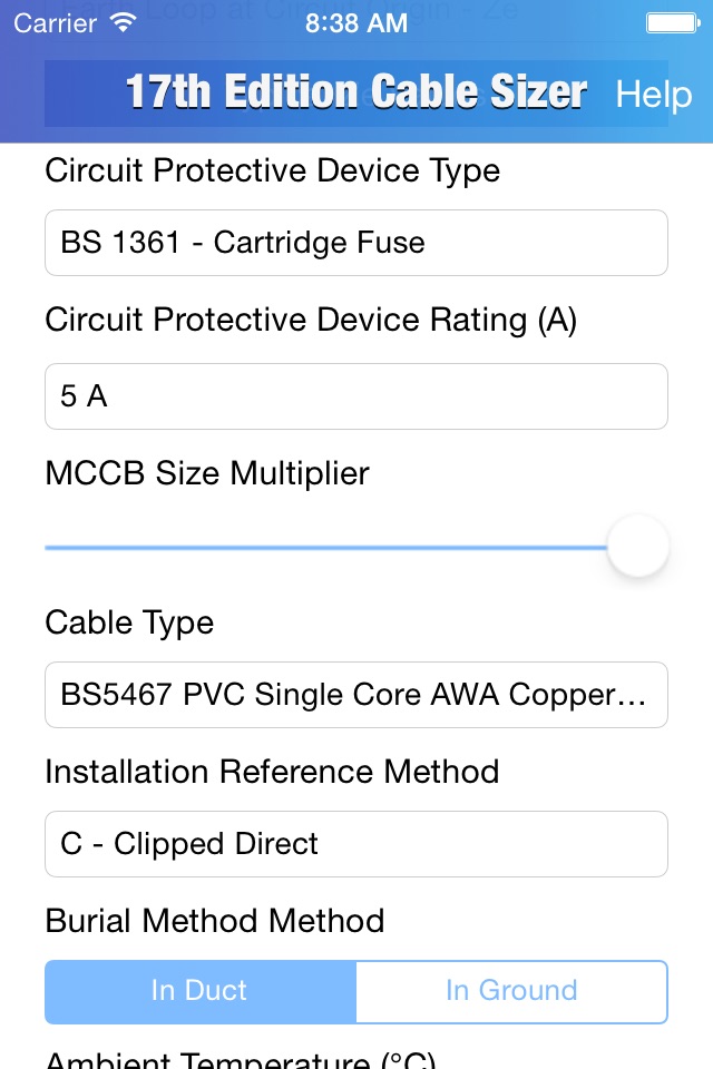 17th Edition Cable Sizer - Cable Size Calculator screenshot 2