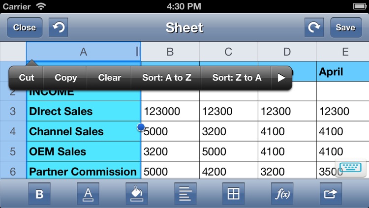 Spreadsheet touch Sync: Simple spreadsheets - compatible with Dropbox