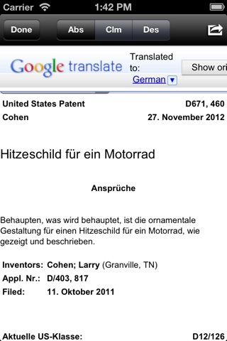 Patents Search screenshot 2