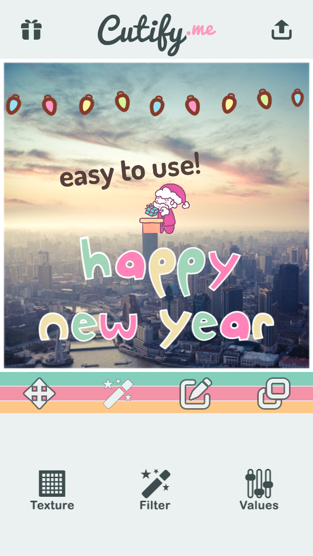Screenshot #1 pour Cutify Me - Kawaii Photo Decoration with Dress Up Stickers Cute Face Masks Lovely Bokeh Light Effects and Vintage Filters
