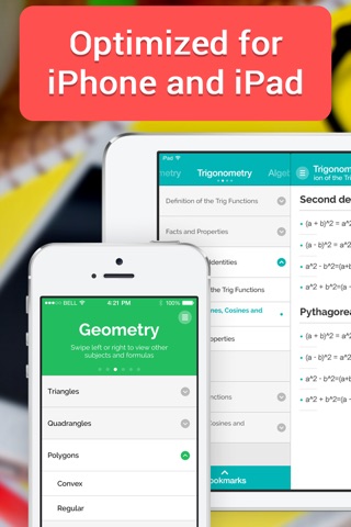 Formulae Helper - math reference app with formulas for calculus, algebra, geometry, trigonometry, precalculus, integrals, limits, derivatives, functions, antiderivatives, series, polynomials, numbers and sequences, equations, vectors, trig screenshot 3