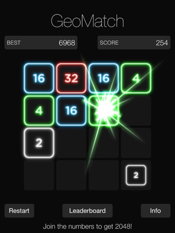 Screenshot #5 pour GeoMatch - 2048 experience with glowing neon particle explosions