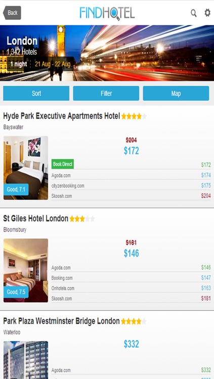 Hotel Search - FindHotel App that Compares Prices for Sameday & Nearby Hotels Worldwide: Easy and Direct Reservation & Booking of a Cheap or Luxury Stay. Also Hostels or Bed & Breakfast for tonight or weekend, just as deals and last minute rooms!