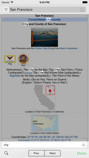 Captura de pantalla de Wikipanion en iPhone 4