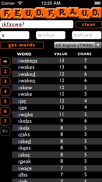 Feudfraud - Wordfeud Helper & Word Finder