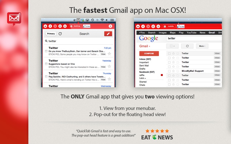 app for gmail - email menu tab iphone screenshot 1