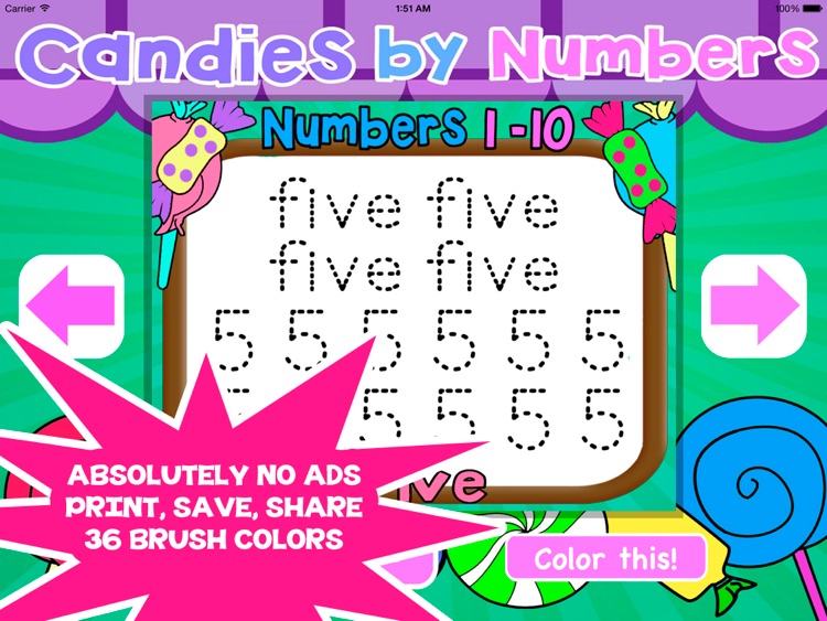 Candies and Numbers - Learn to Count Preschool Coloring Book