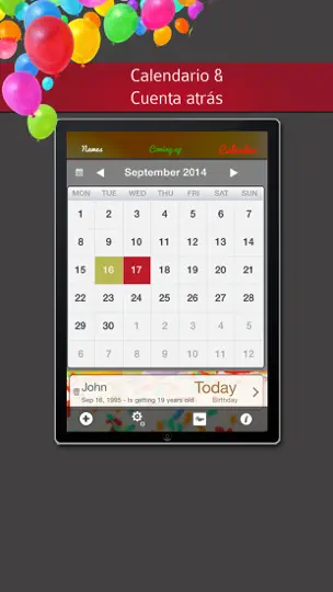 Captura de pantalla de Calendario De Cumpleaños & Cuenta Atrás - Con Notificaciones Push en iPhone 5
