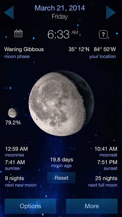 Lunar Phase calendar for the moon