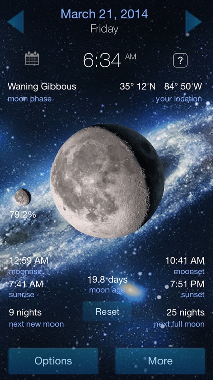 Lunar Phase calendar for the moon