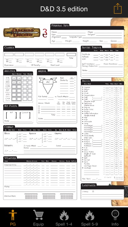 Real Sheet: D&D 3.5 Edition + Dice Table