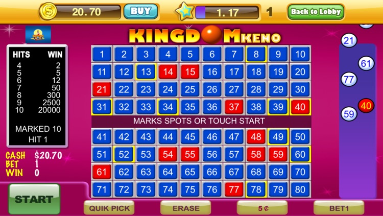 Video Keno Kingdom Game - Casino Keno